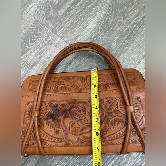 Vintage Gailan Leather Satchel Floral Engraving Made in Mexico Handbag Purse - Picture 3 of 14